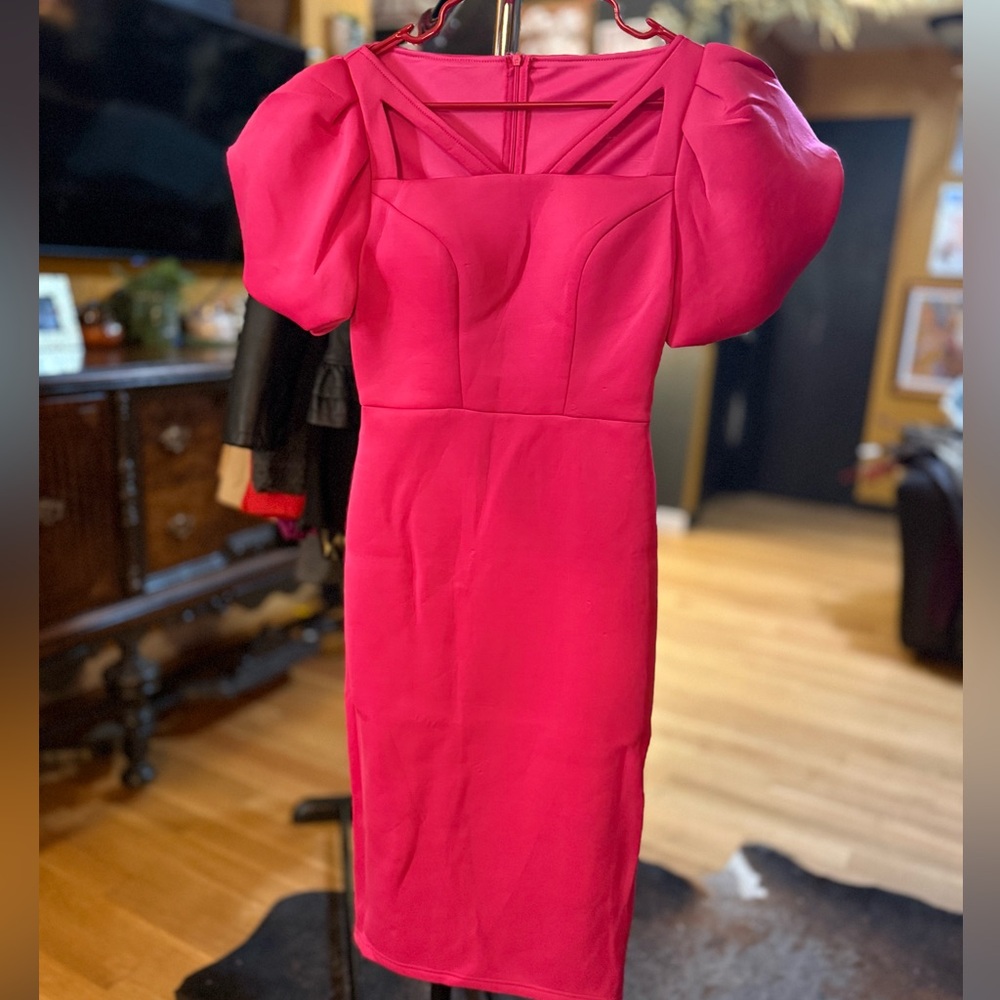 Barbie Bodycon Pink Puff Sleeve Dress sz L/XL